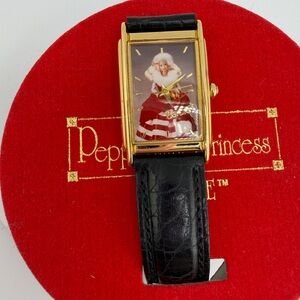 Barbie Princess Peppermint Gold and Black Leather Watch